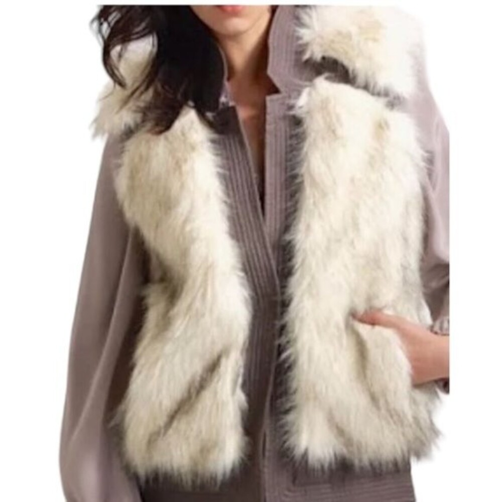 Rebecca Taylor Faux Fur Silk Trim Vest Size Medium Boho Cozy